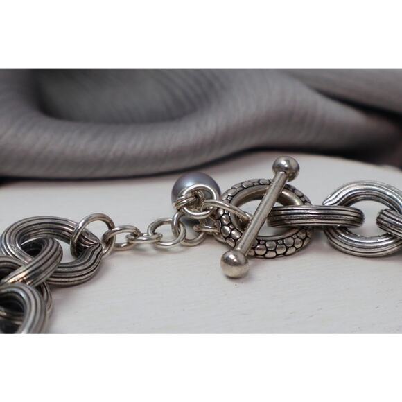 Michael Dawkins 925 Link Bracelet With Gray Pearl 47.5G / 8in/11mm - Picture 4 of 6